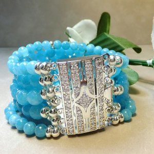 Handmade blue Quartz and silver cuff bracelet